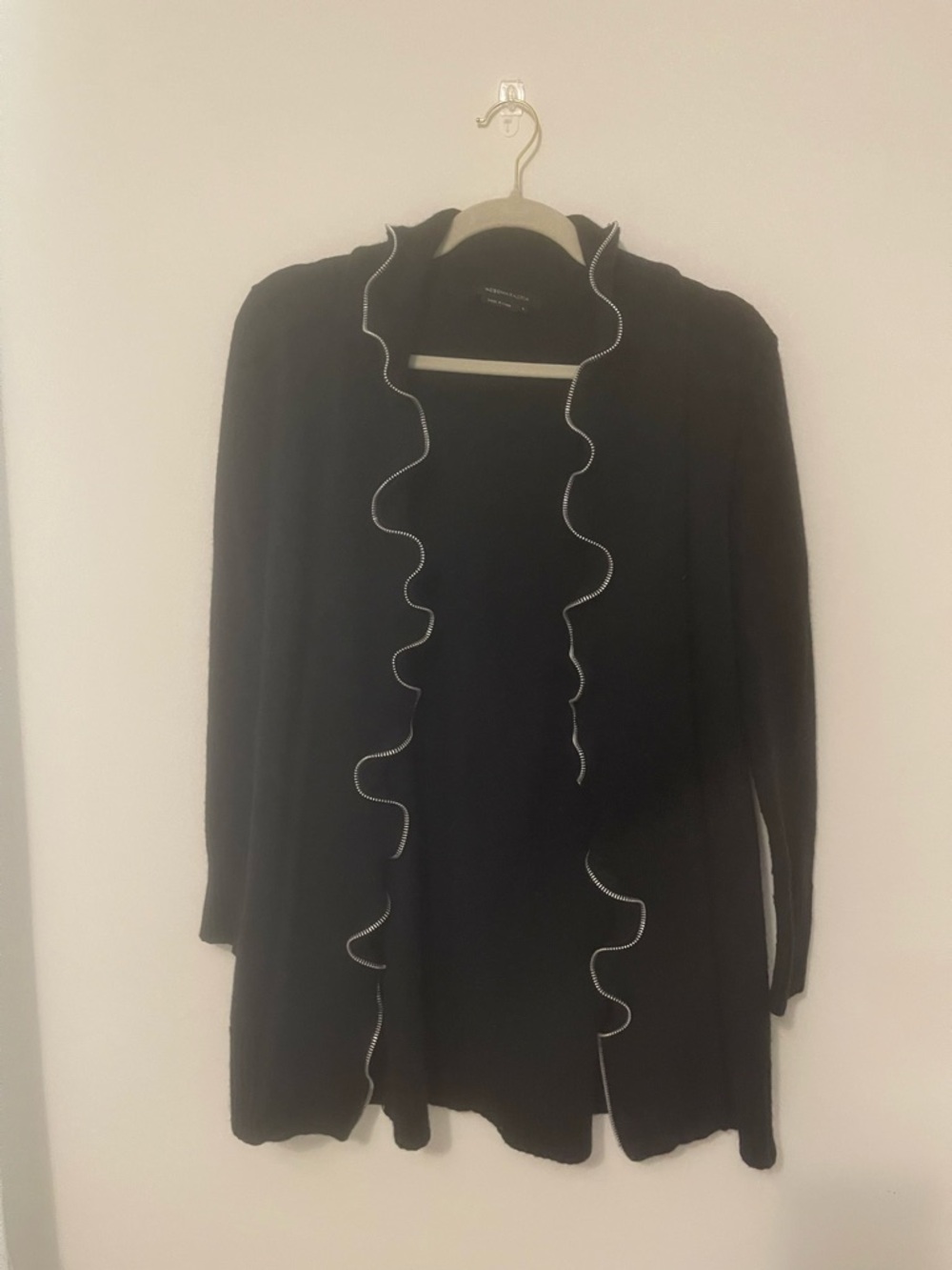 BCBGMaxAzria Black Open Cardigan with Zipper Trim